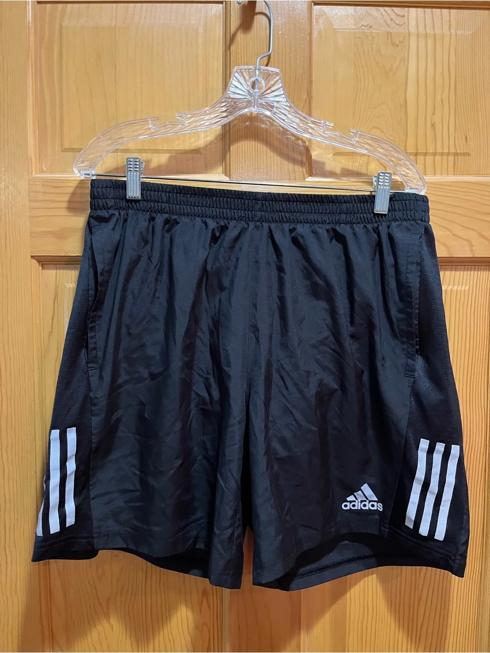 adidas Black Athletic Shorts with White Three-Stripe Accents